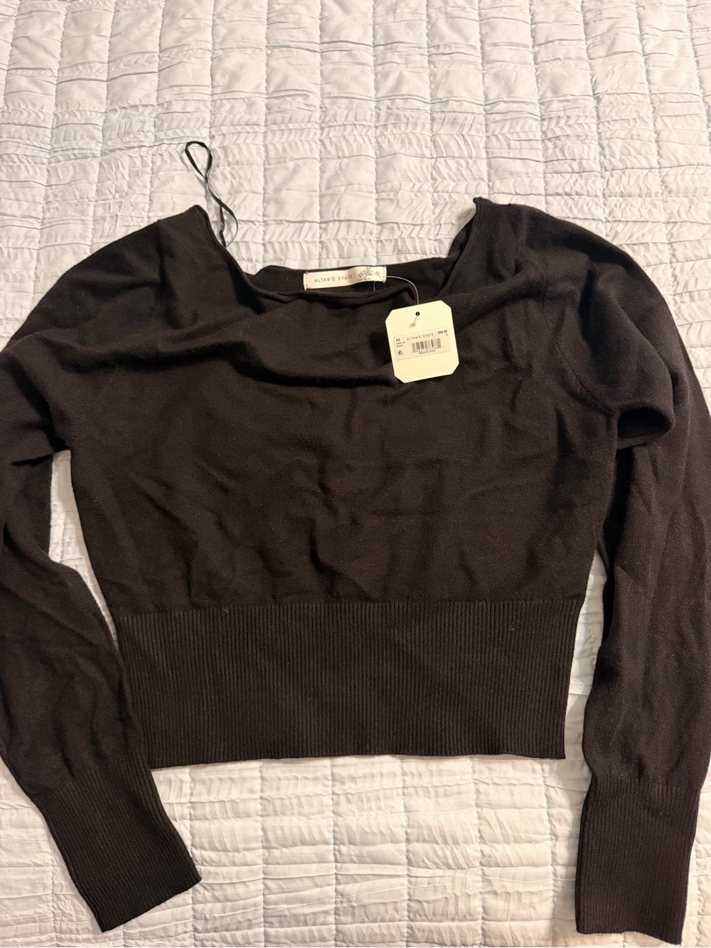 Altar'd State Black Off-the-Shoulder Ribbed Hem Sweater